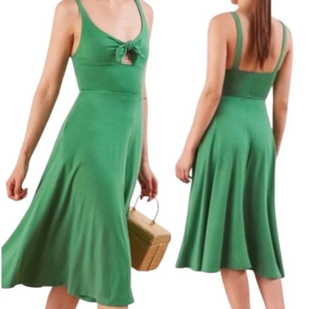 Reformation Lucy Tie Front Fit & Flare Midi Dress Women Sz M Green Made in USA